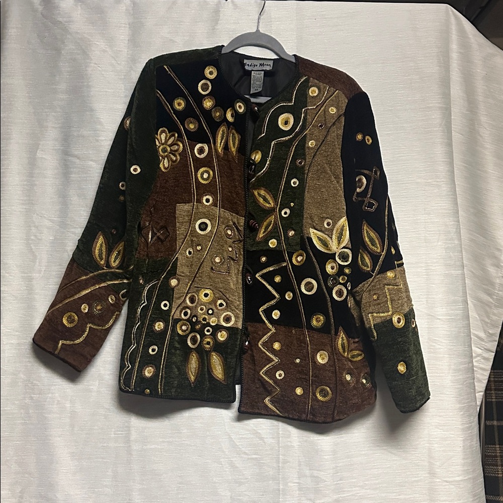 Indigo Moon XS w/ shoulder pads Women's Artistic Black and Brown Blazer